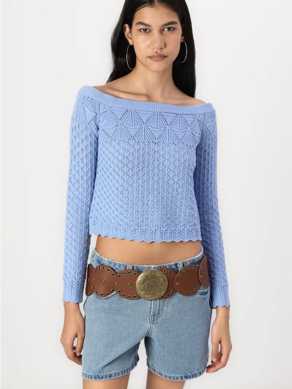 Hollister Sky Blue Off-Shoulder Knit Sweater